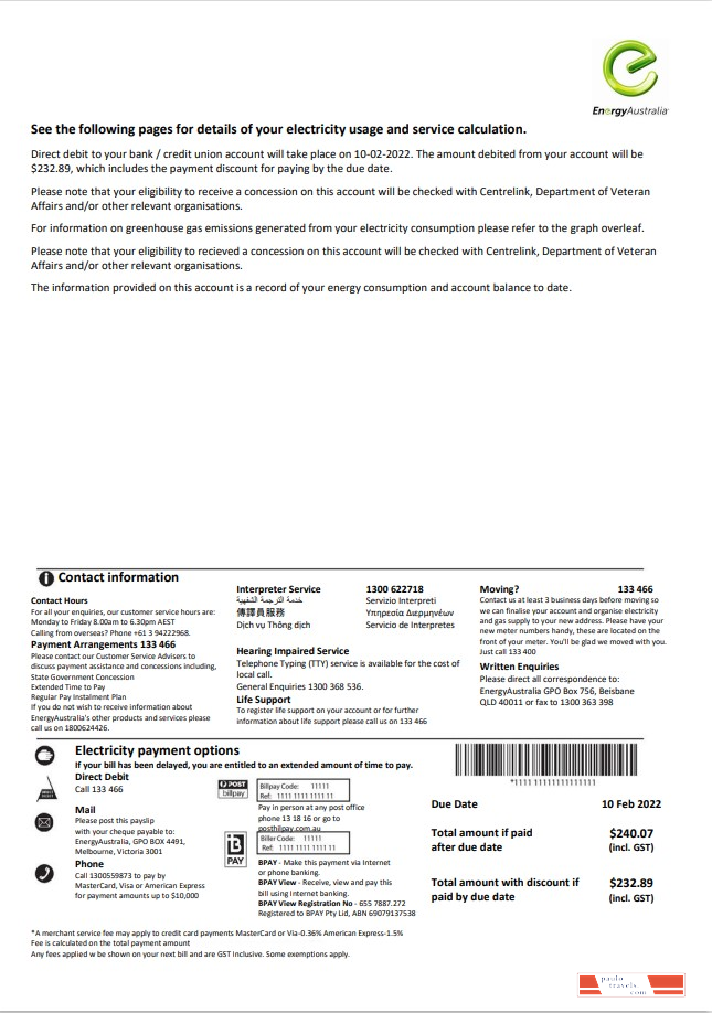 Australia Energy Australia electricity utility bill template in Word and PDF format, 3 pages 3